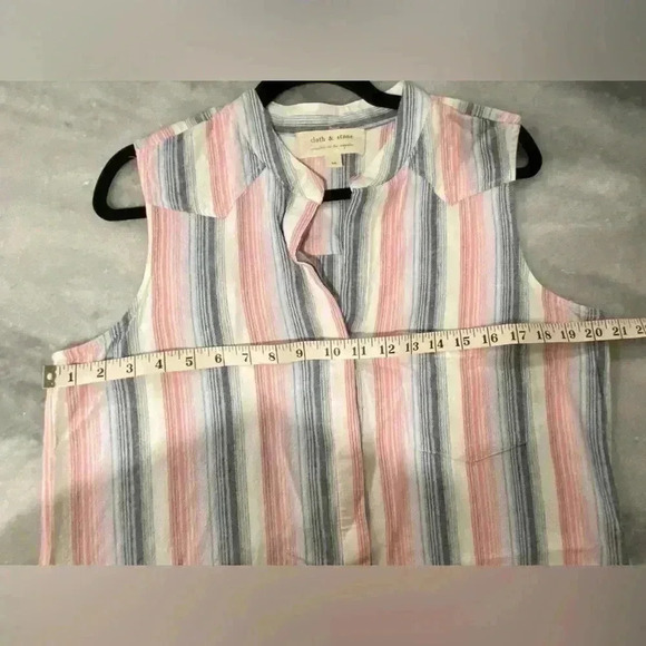 Anthropologie Cloth & Stone Ripped Hem Sleeveless Striped Shirt Dress Size M - Picture 6 of 11